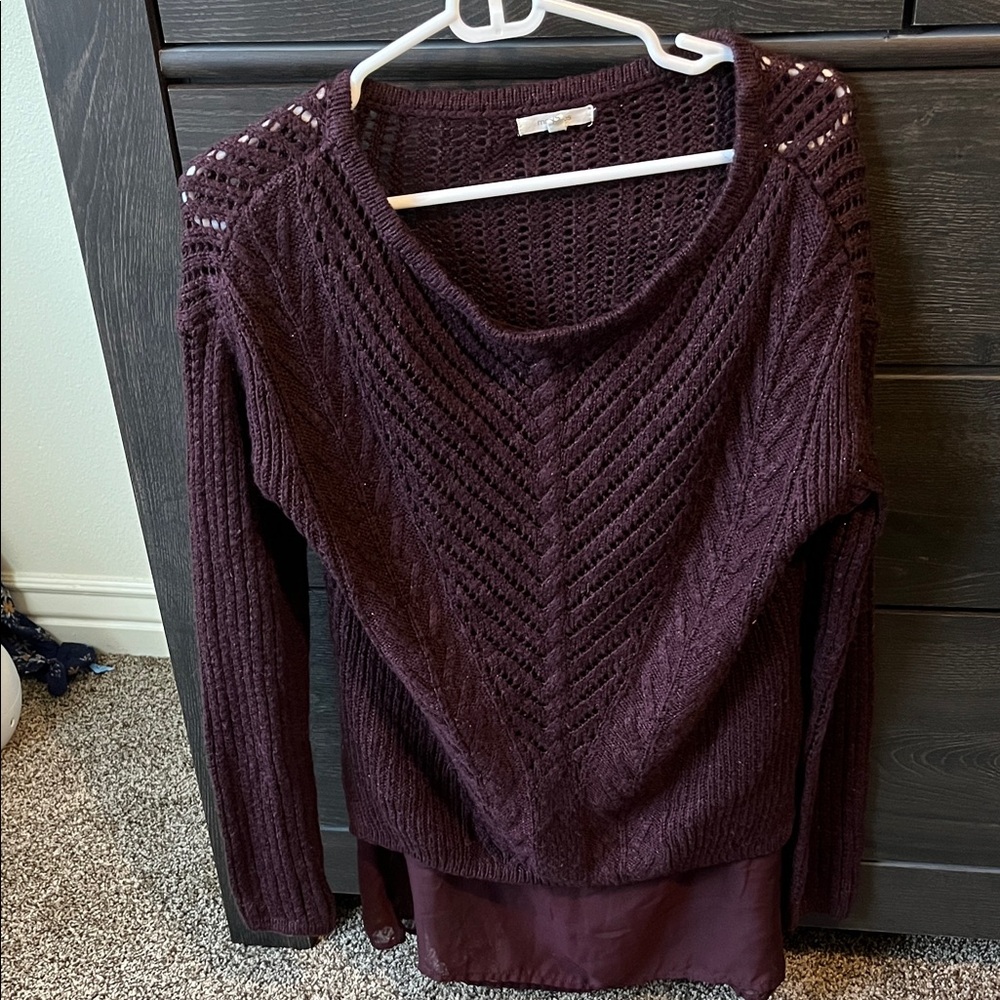 Maurices Plum Open-Knit Layered Sweater